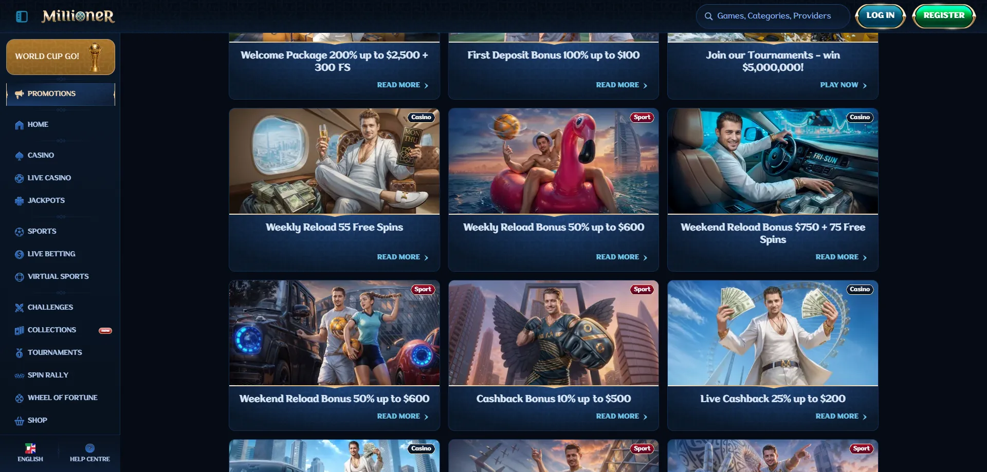 Millioner Casino bonus di benvenuto fino a €500 e giri gratis